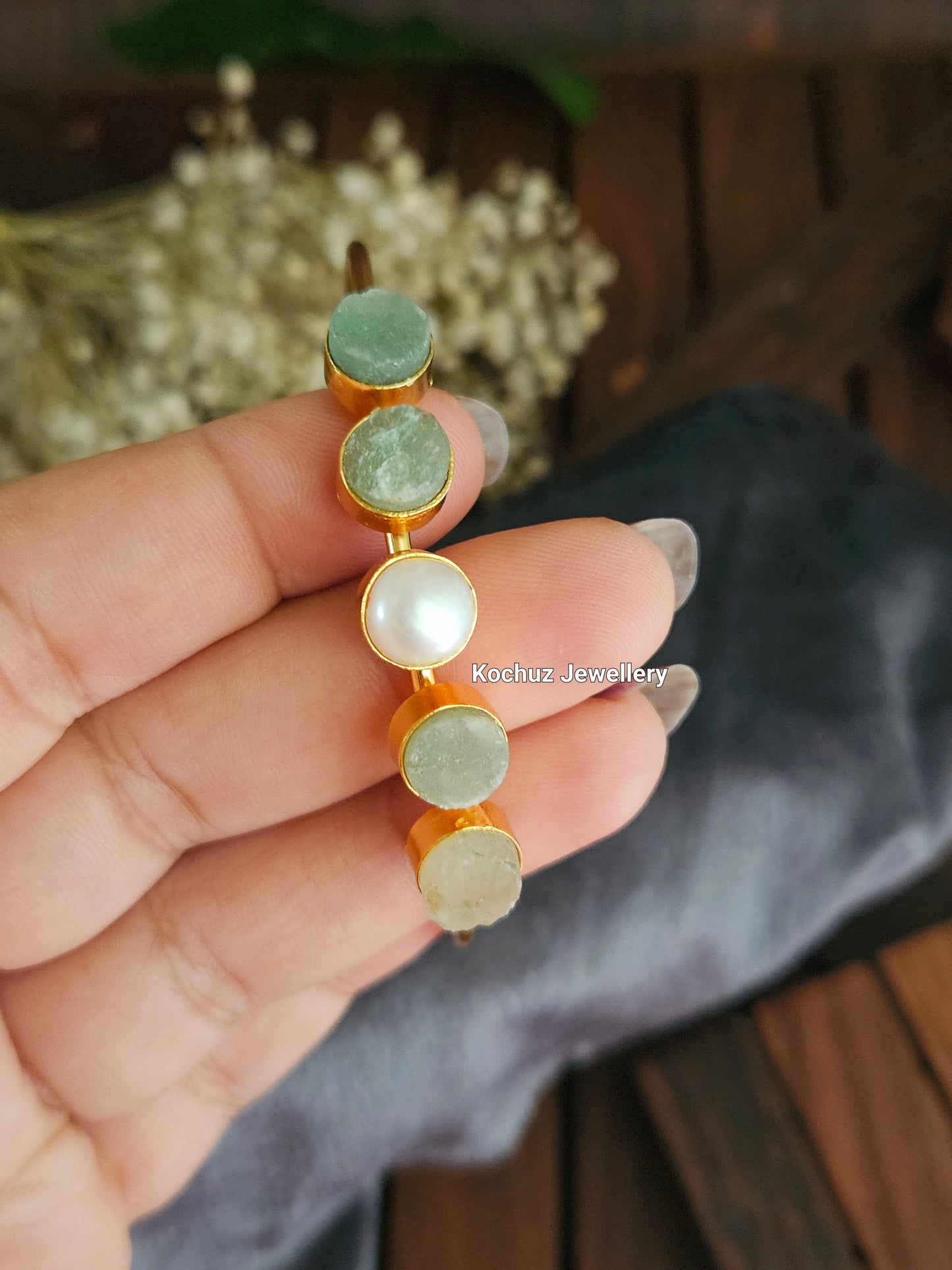 BANG1005 -Cuff Bangle With Natural Stone