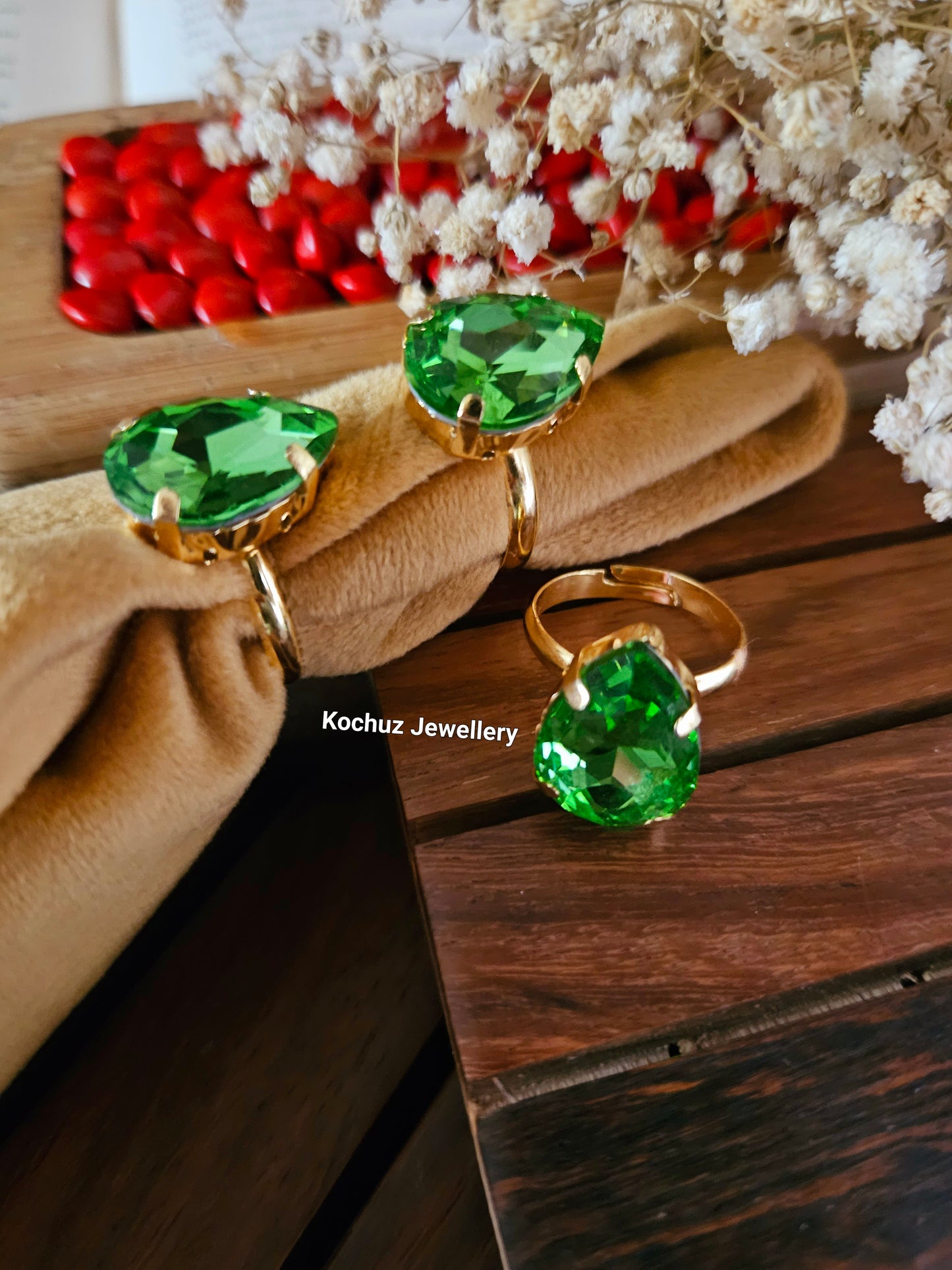 RING1009 - Tear Drop Glass Rings