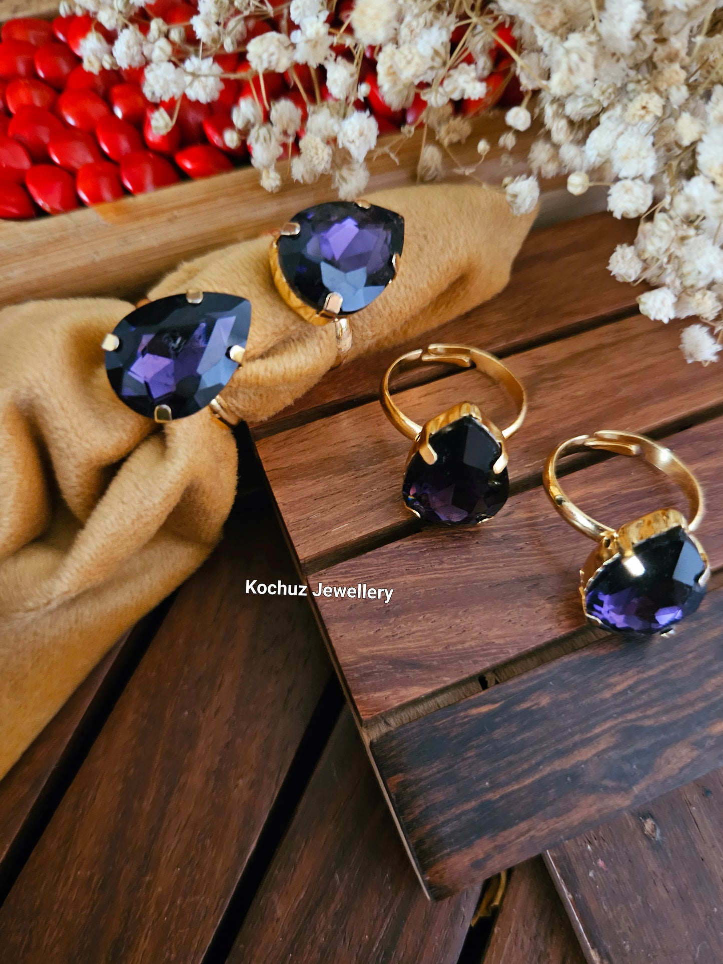 RING1009 - Tear Drop Glass Rings