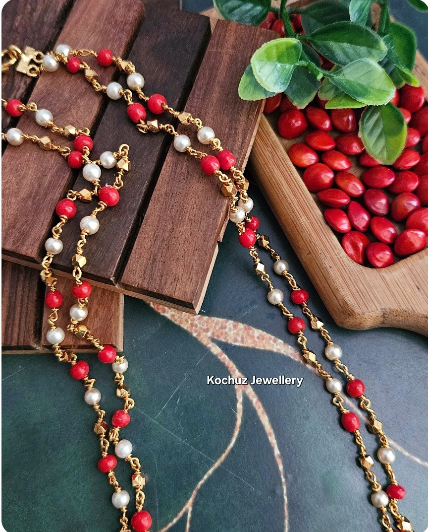 NECK1127 -Coral + Pearl Neckpiece