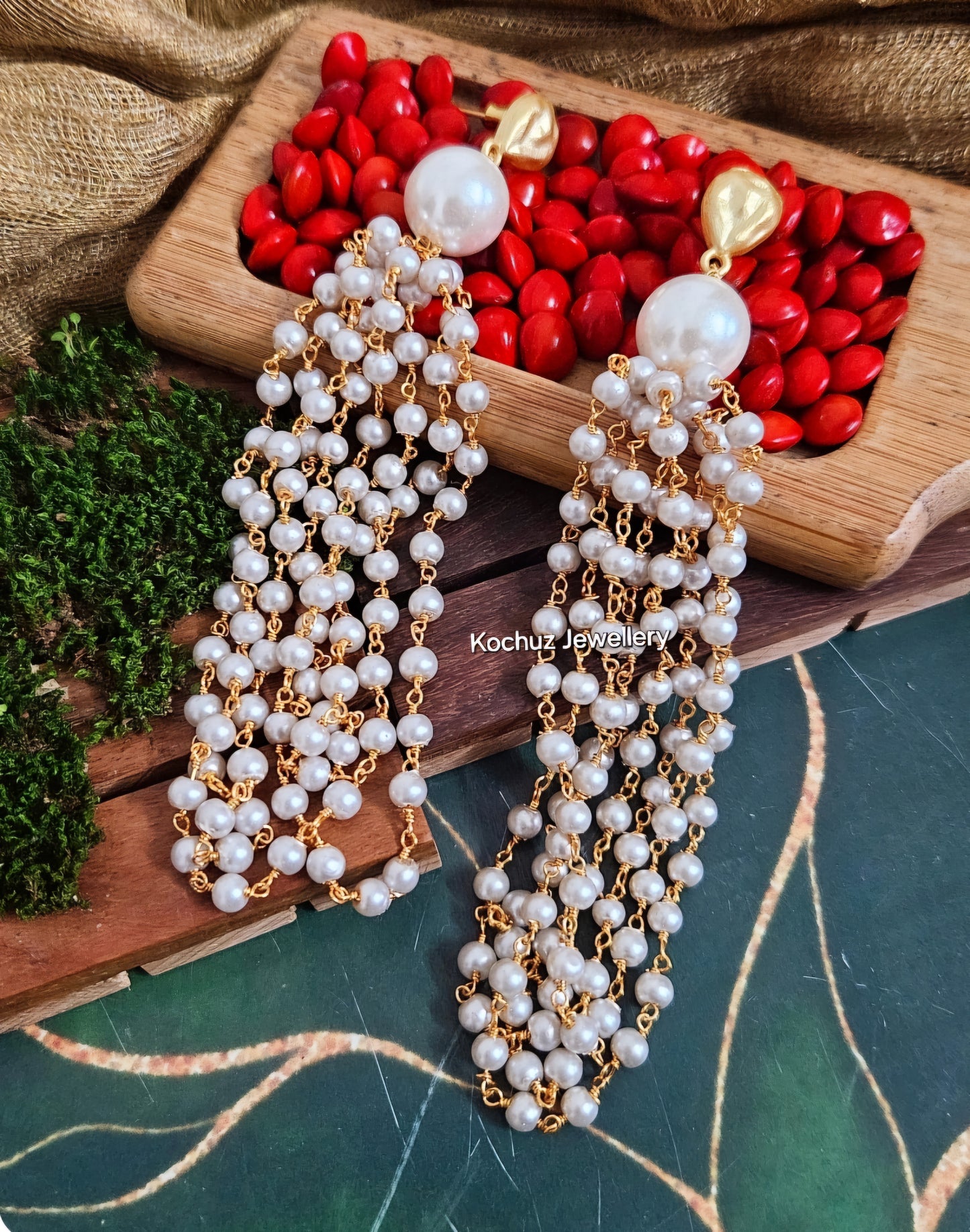 EAR1203 -8 Layer Long Pearl Earrings