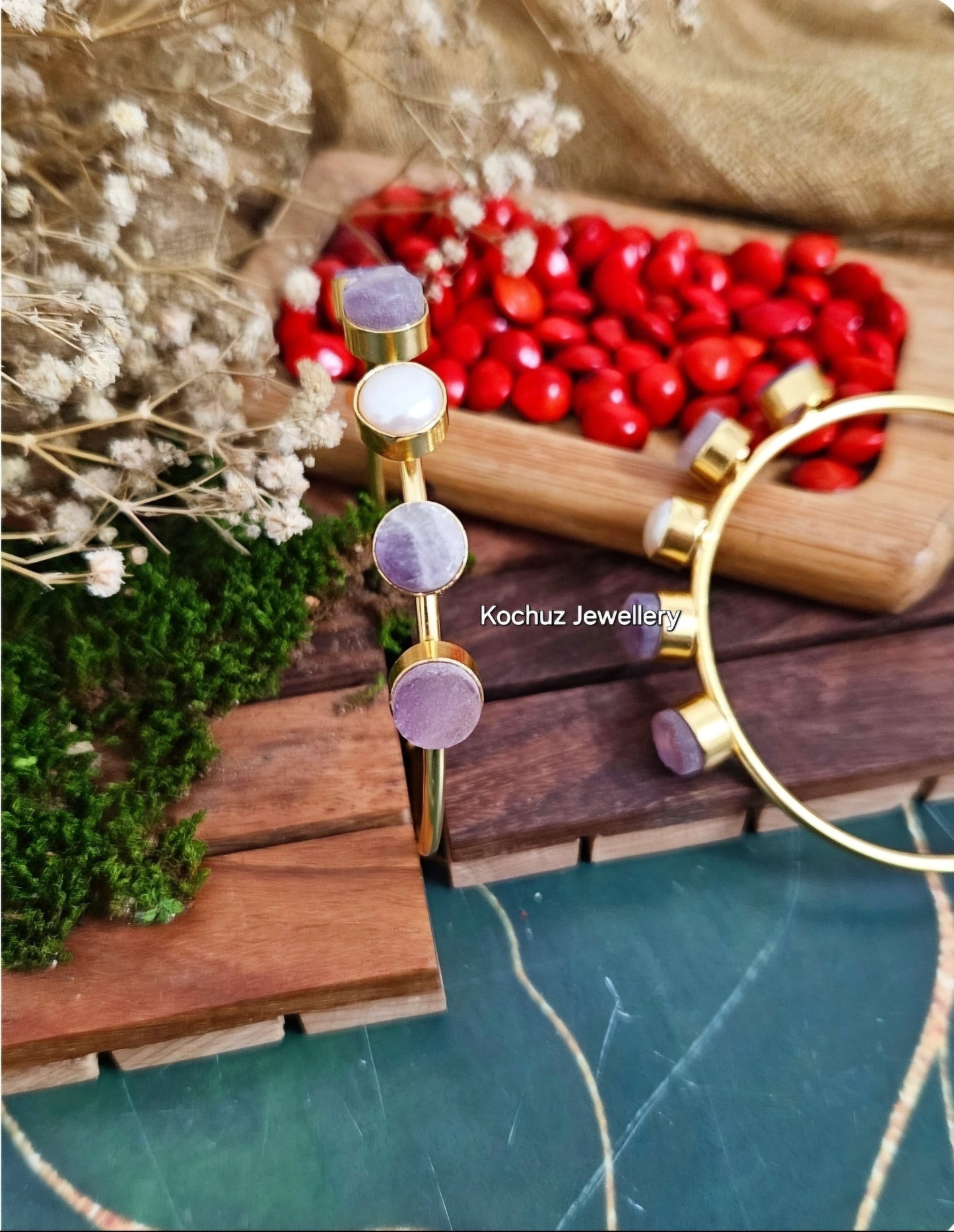 BANG1005 -Cuff Bangle With Natural Stone