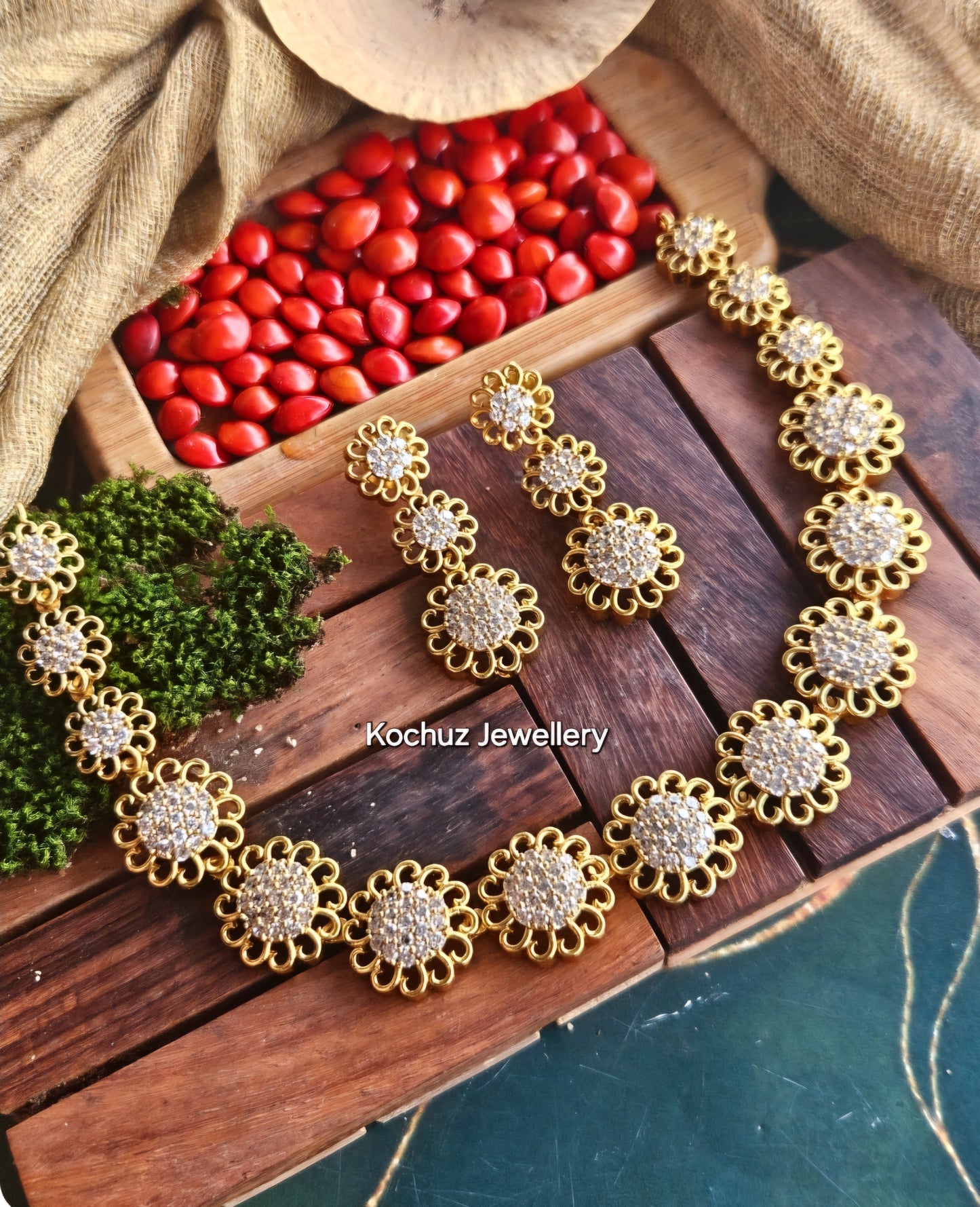 NECK1233 - Stone Floral Neckpiece Set