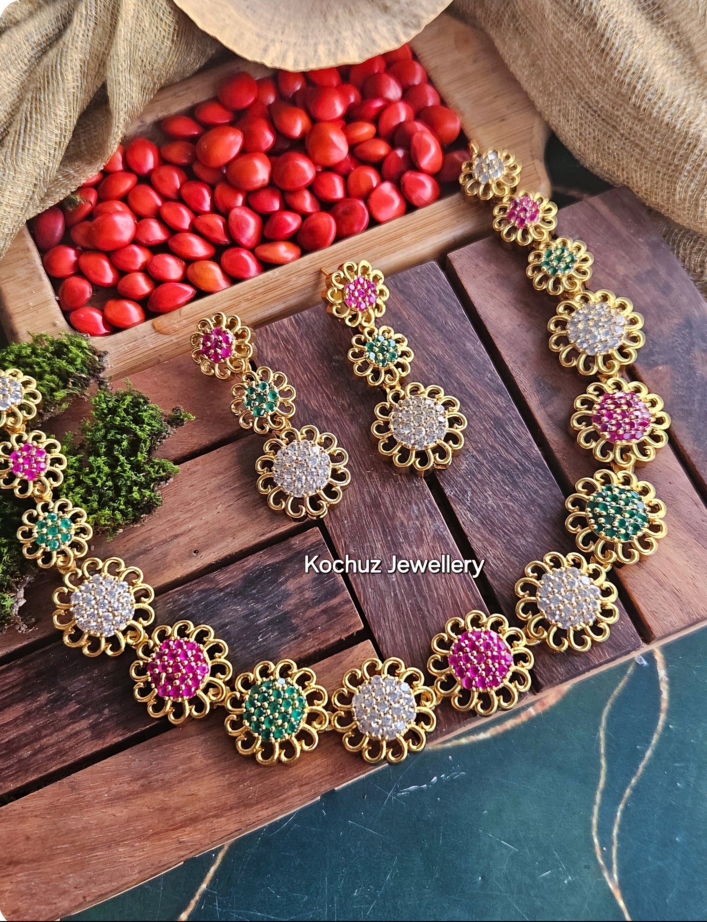 NECK1233 - Stone Floral Neckpiece Set