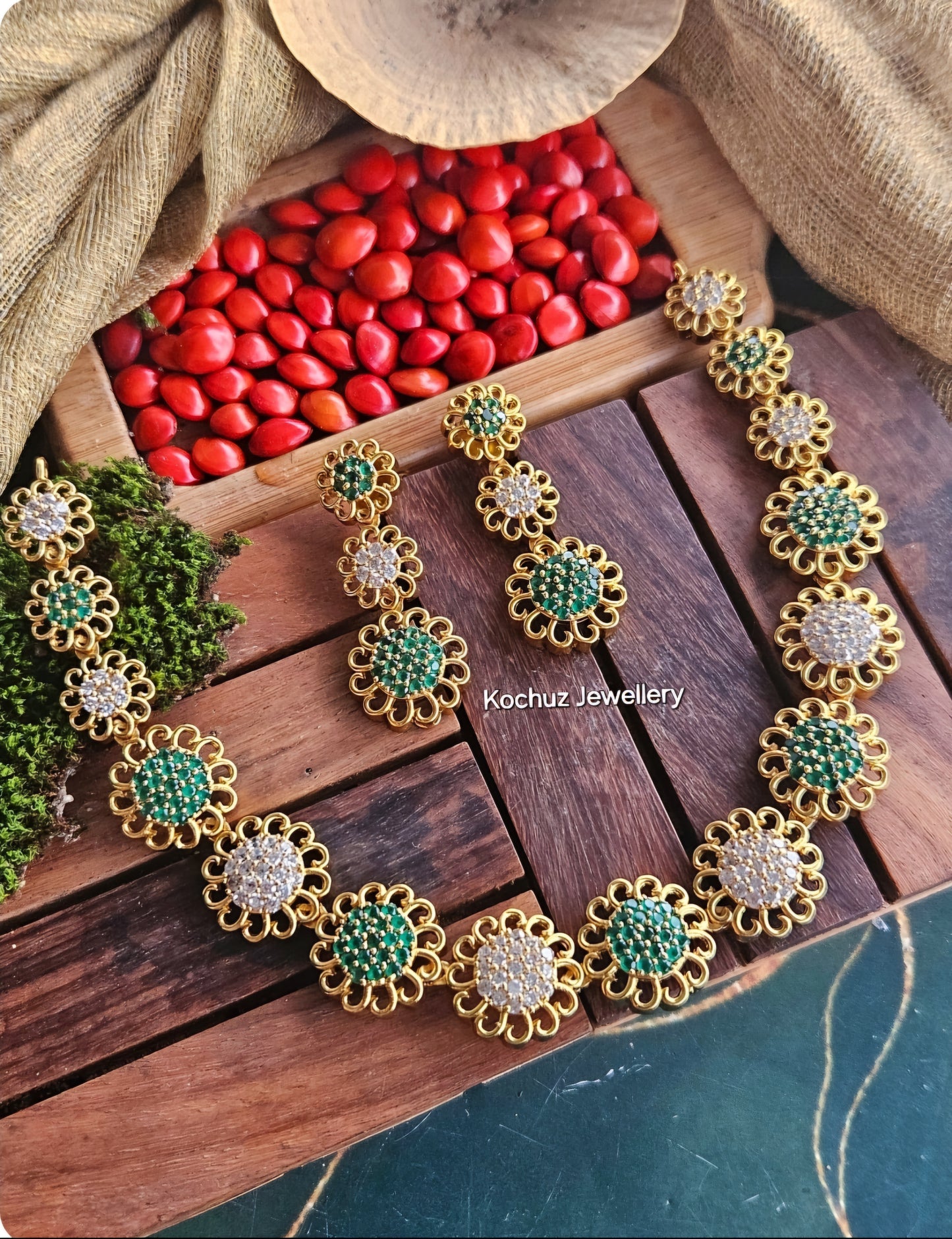 NECK1233 - Stone Floral Neckpiece Set