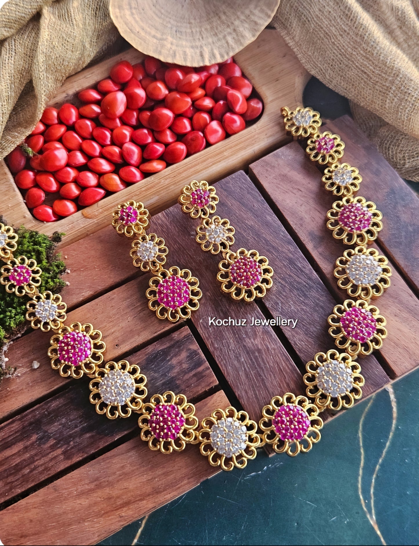 NECK1233 - Stone Floral Neckpiece Set