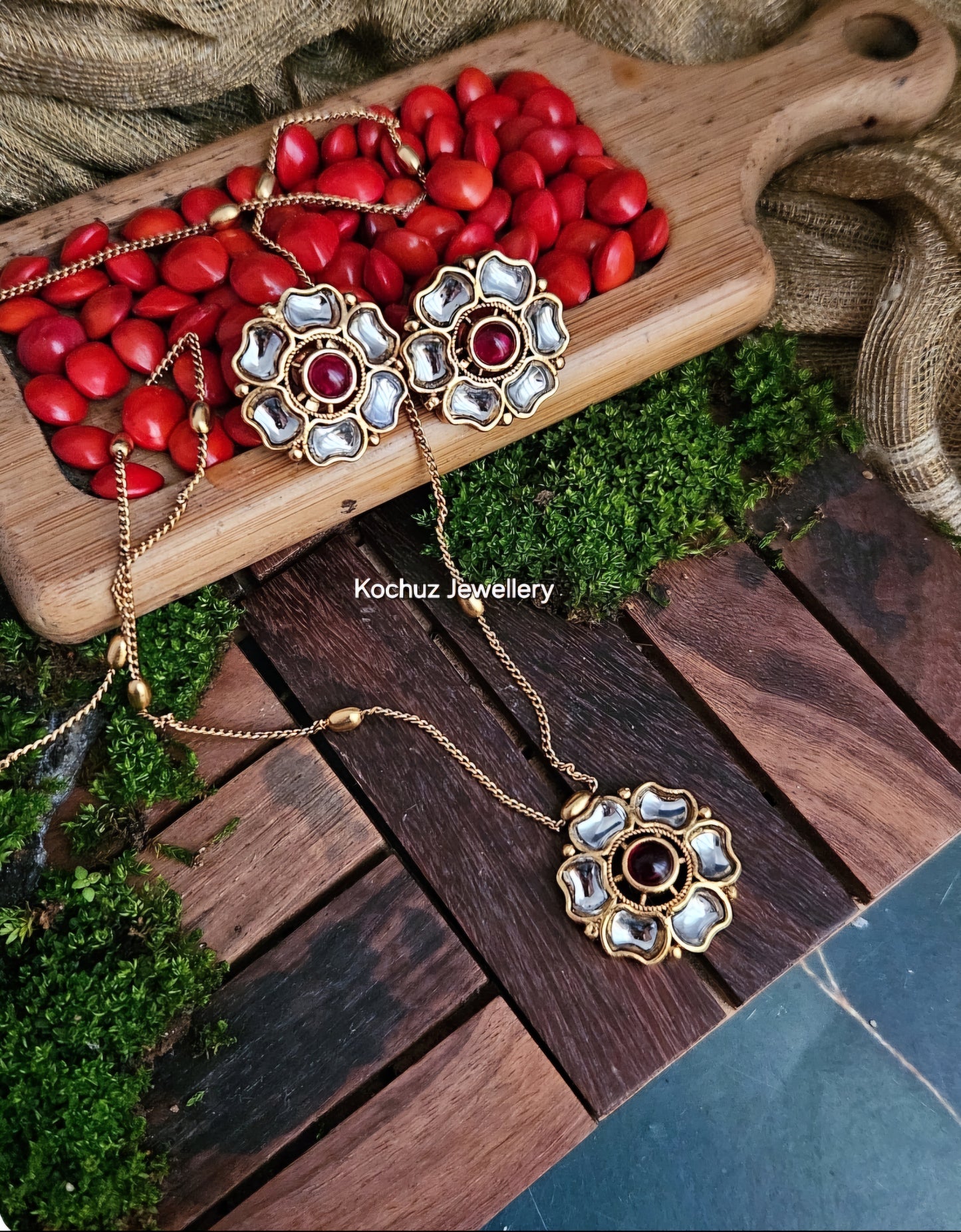 NECK1238 - Floral Pendent Neckpiece Set