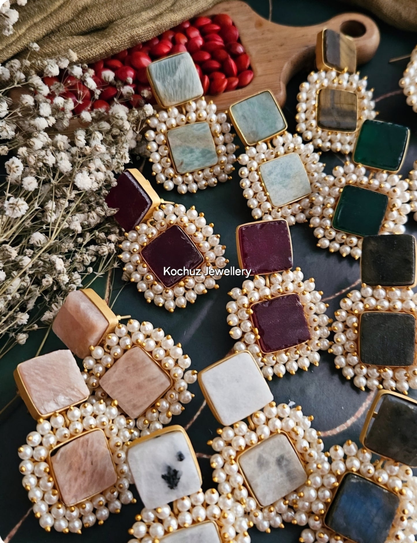 EAR1233 -Natural Stone Statement Earrings