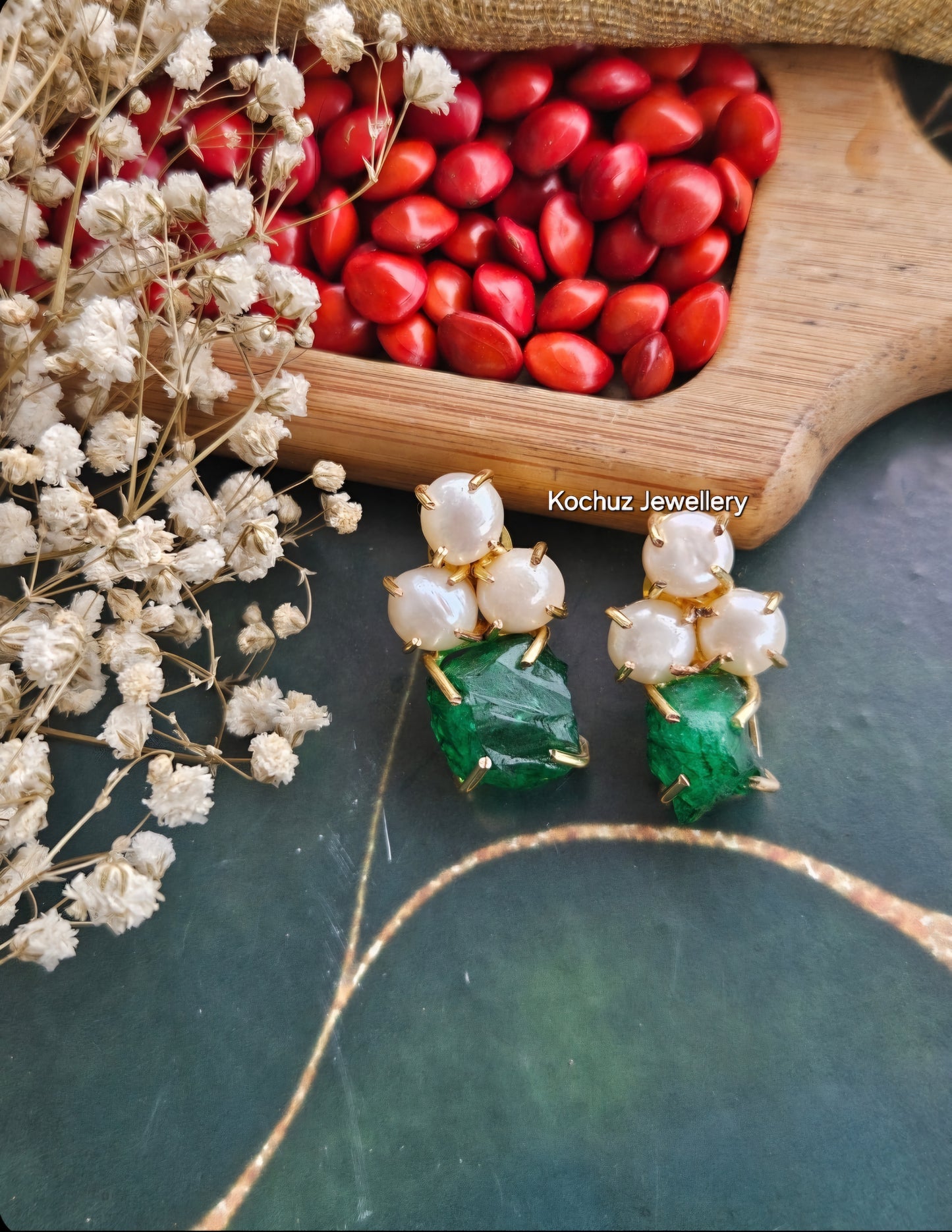 EAR1198 - Pearl + Dyed Stone Earrings