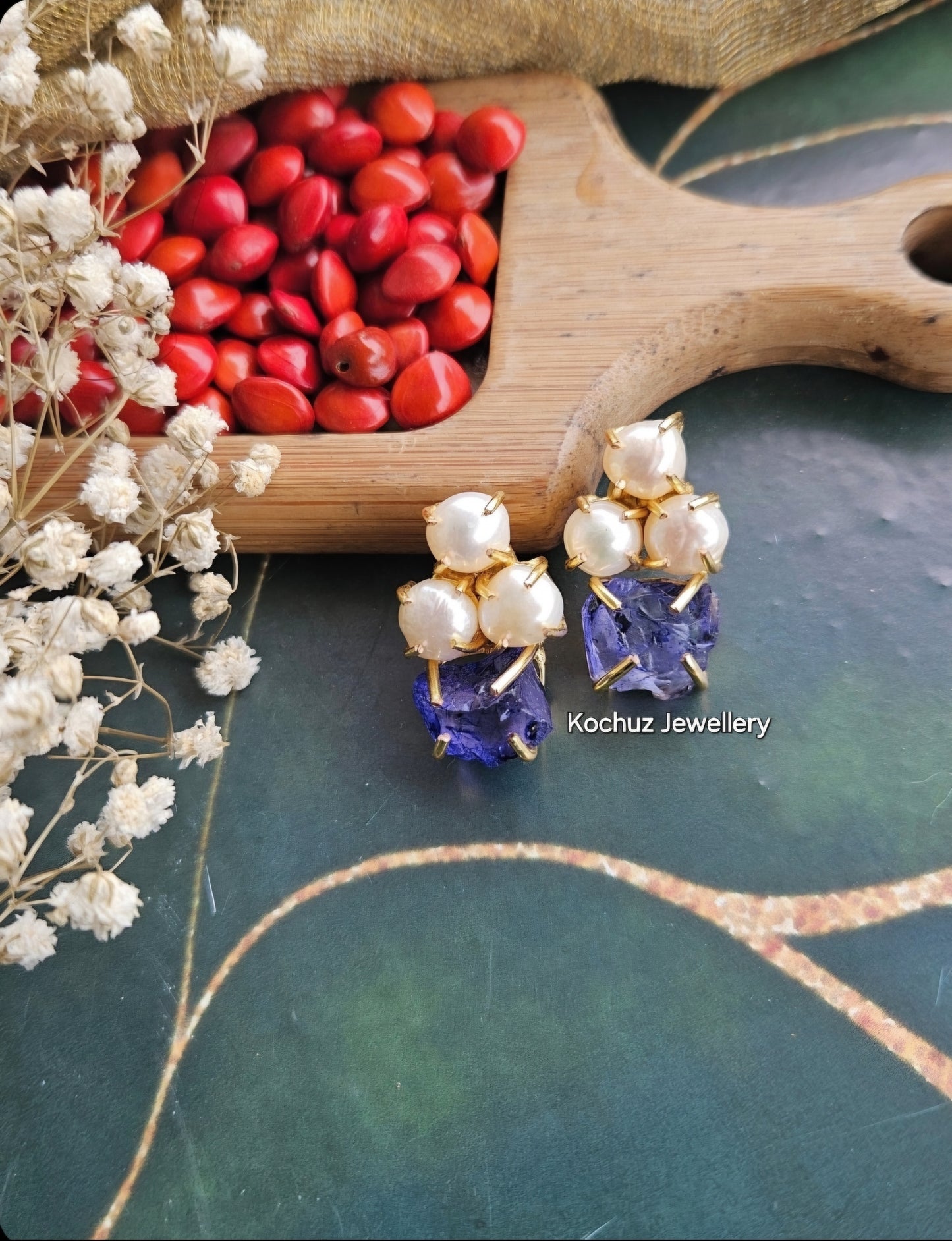 EAR1198 - Pearl + Dyed Stone Earrings