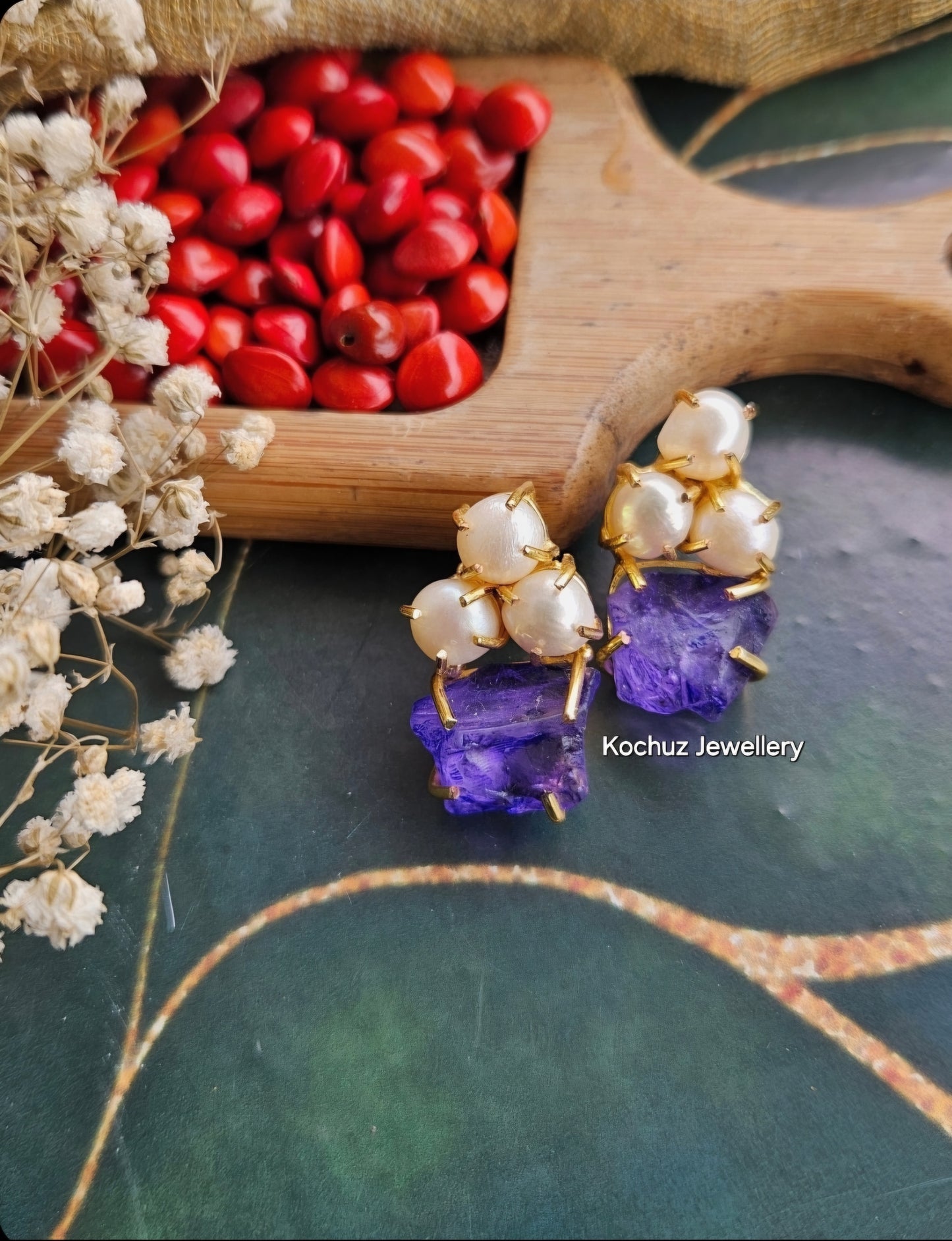 EAR1198 - Pearl + Dyed Stone Earrings