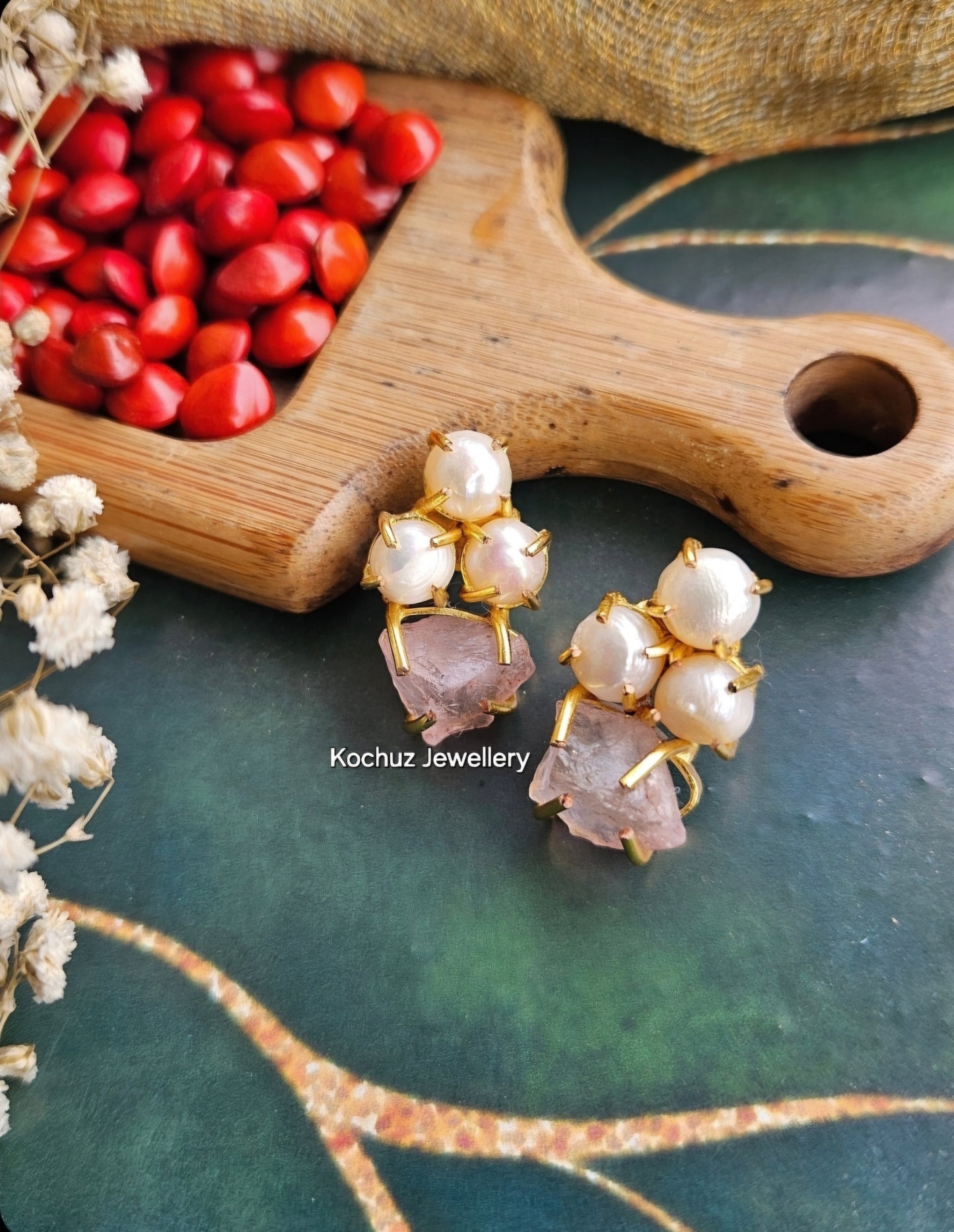 EAR1198 - Pearl + Dyed Stone Earrings