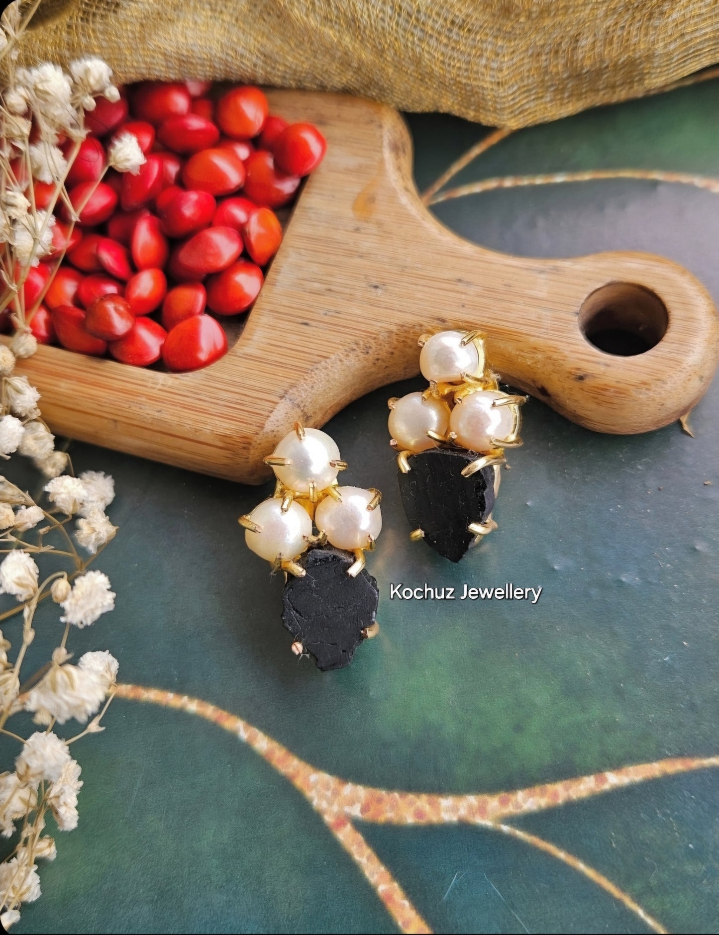 EAR1198 - Pearl + Dyed Stone Earrings