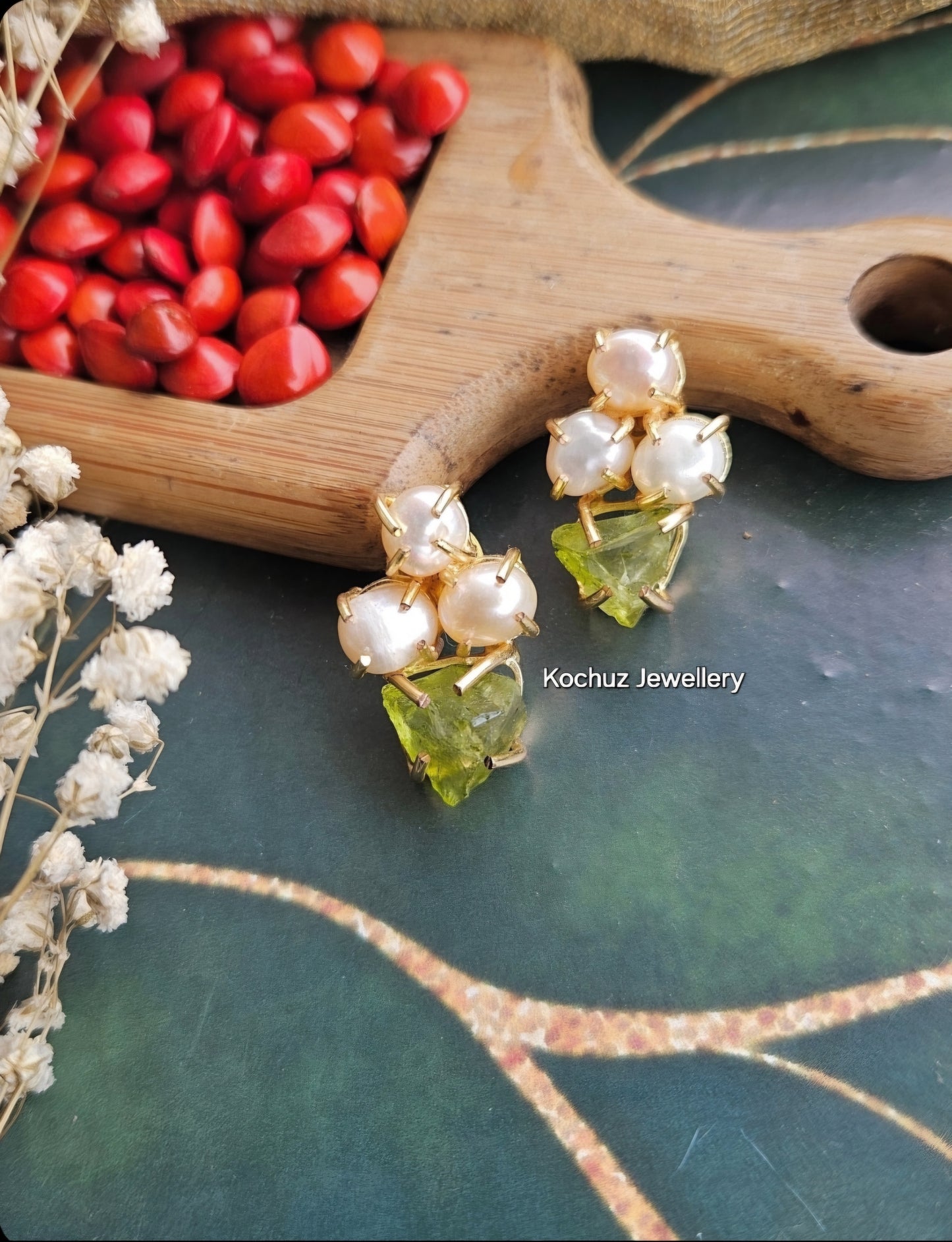EAR1198 - Pearl + Dyed Stone Earrings