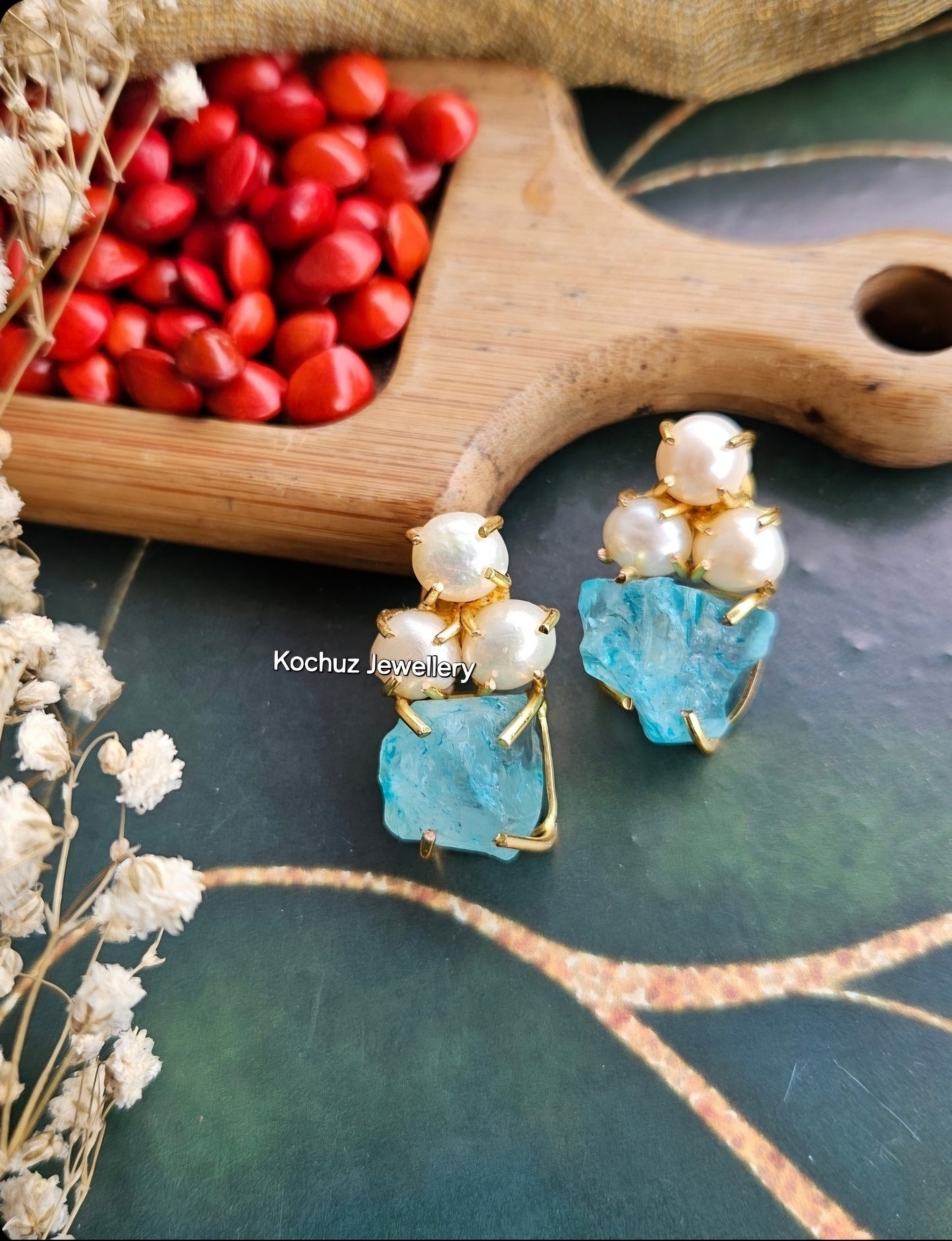 EAR1198 - Pearl + Dyed Stone Earrings