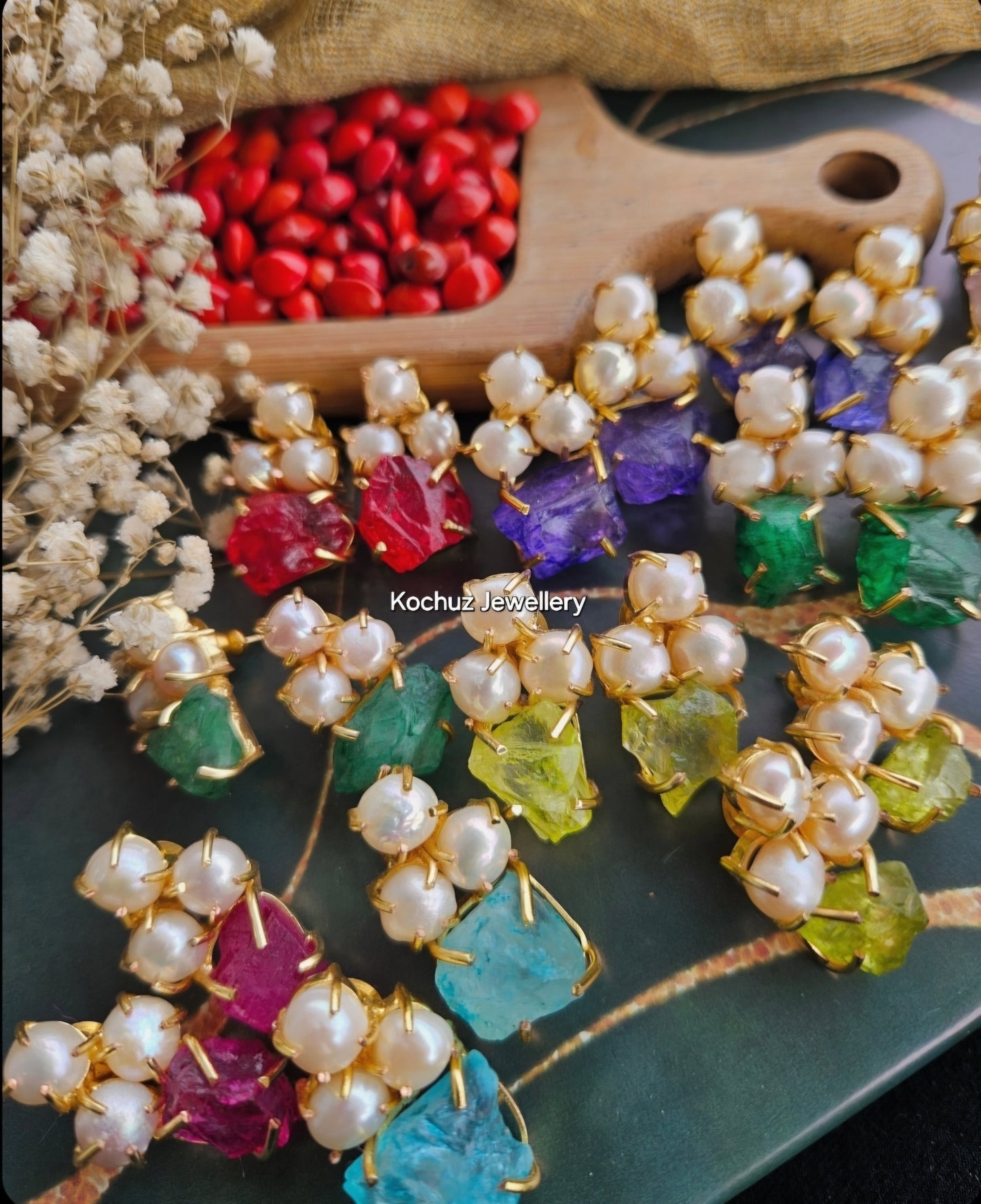 EAR1198 - Pearl + Dyed Stone Earrings