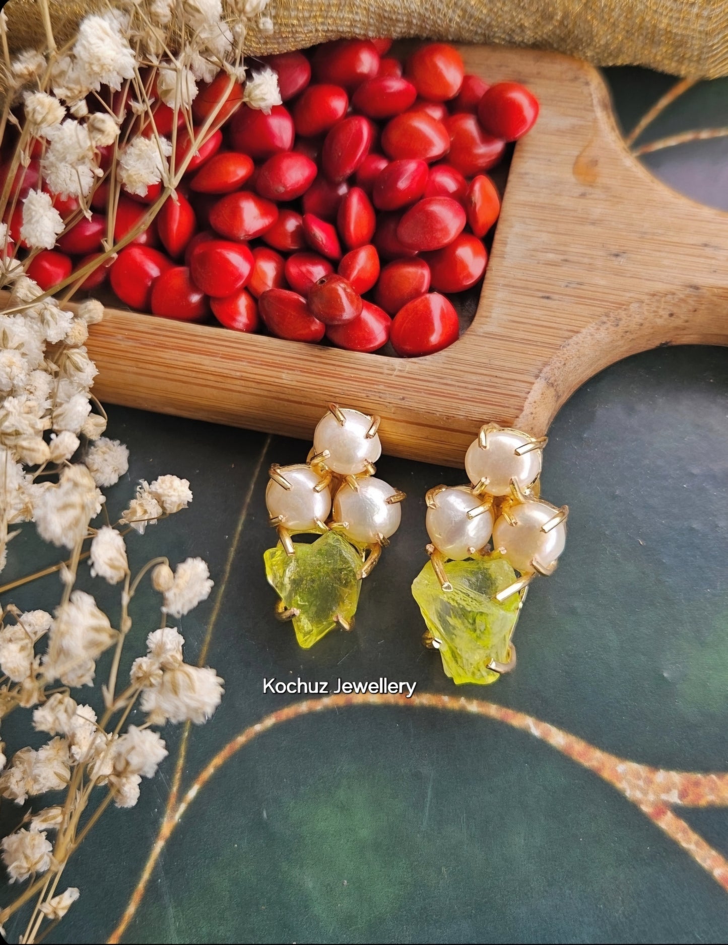 EAR1198 - Pearl + Dyed Stone Earrings