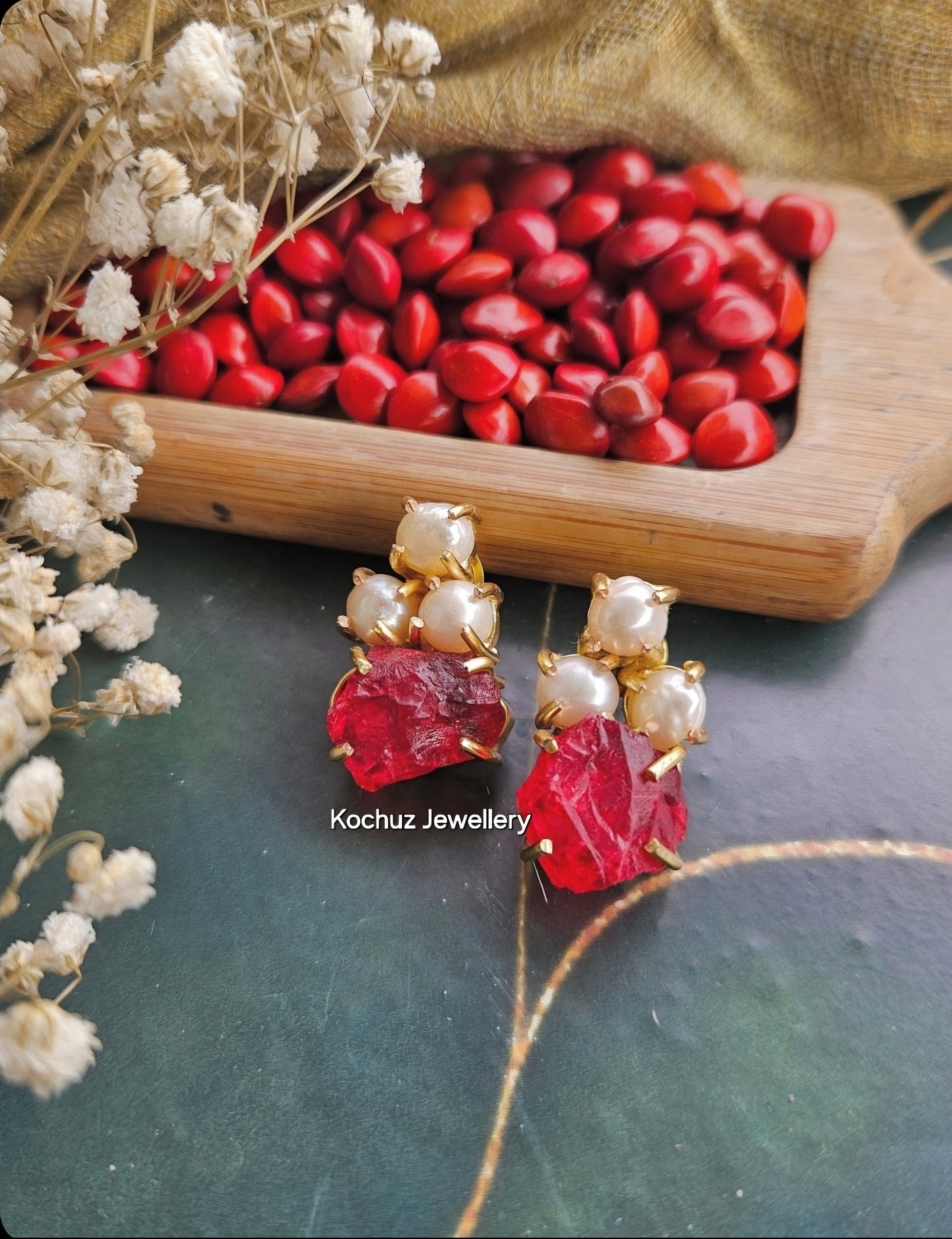 EAR1198 - Pearl + Dyed Stone Earrings