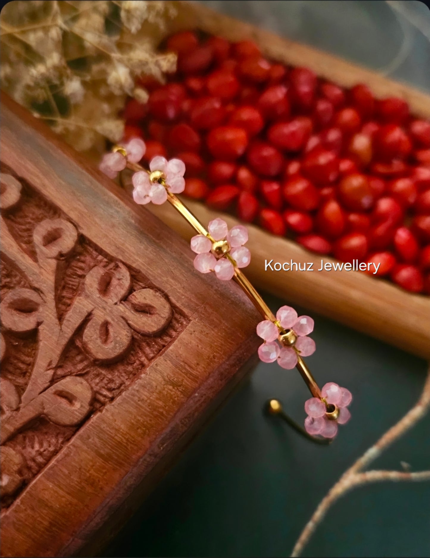 BANG1360 - Flower Anti Tarnish Bangles peach