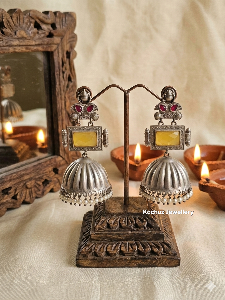 EAR1271-Silver Look Alike Statement Jhumka