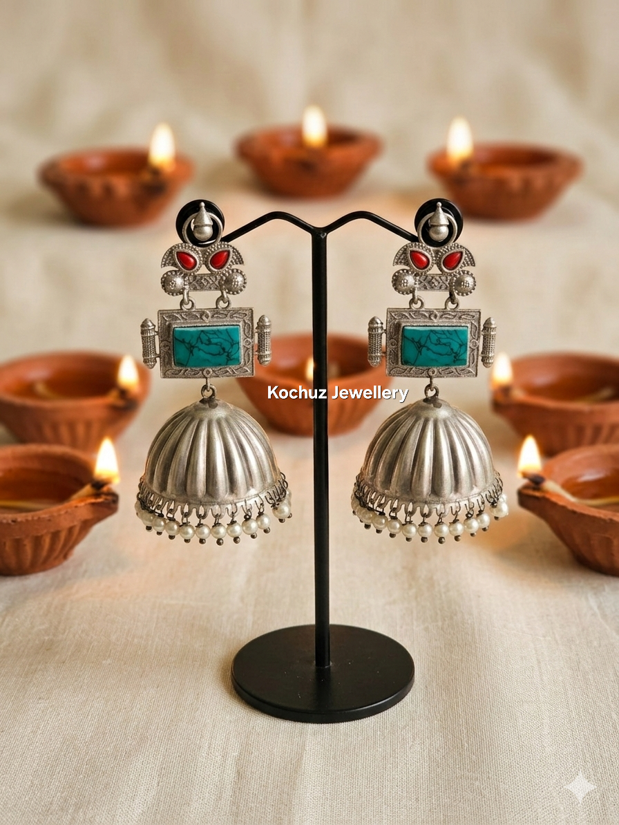 EAR1271-Silver Look Alike Statement Jhumka