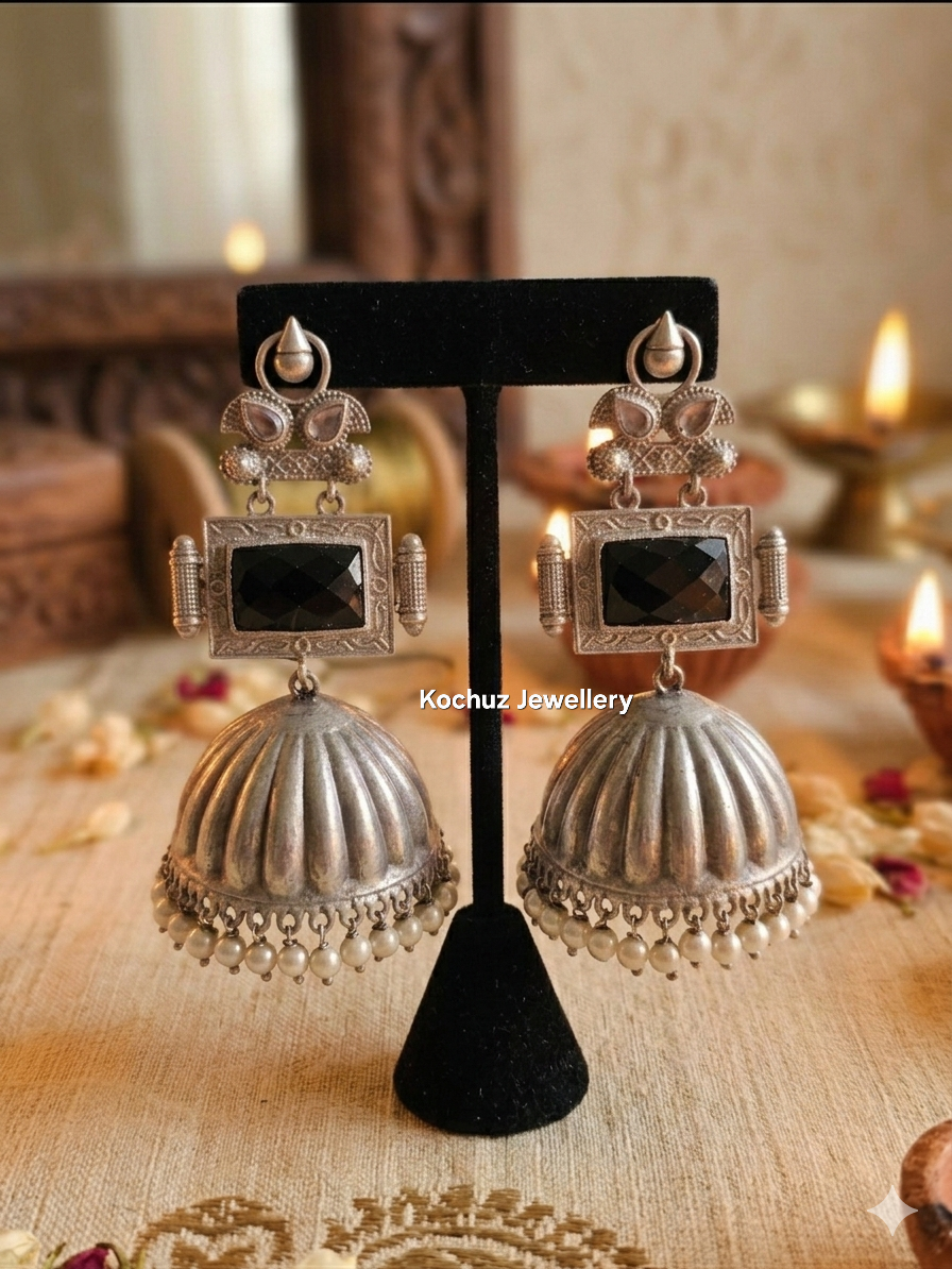 EAR1271-Silver Look Alike Statement Jhumka