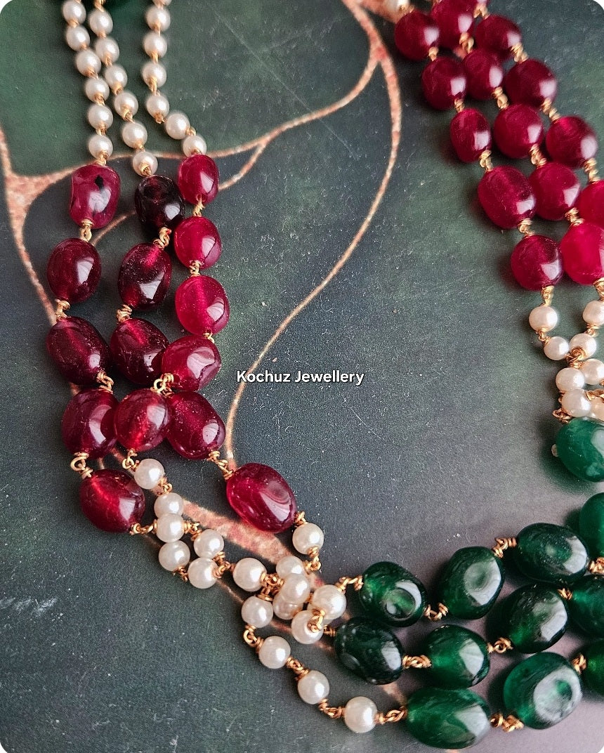 NECK1049 - 3 layer Tumble + Pearl Neckpiece