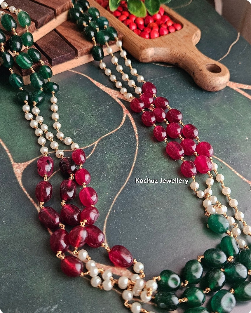 NECK1049 - 3 layer Tumble + Pearl Neckpiece