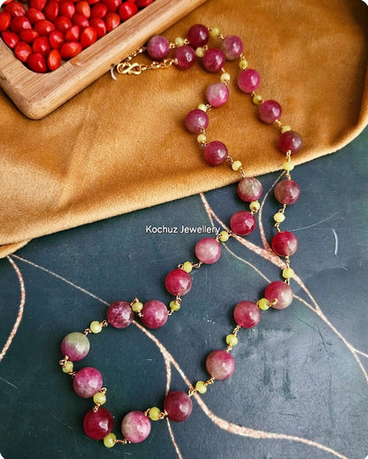 NECK1157 - Watermelon Tourmaline Jade Bead Neckpiece