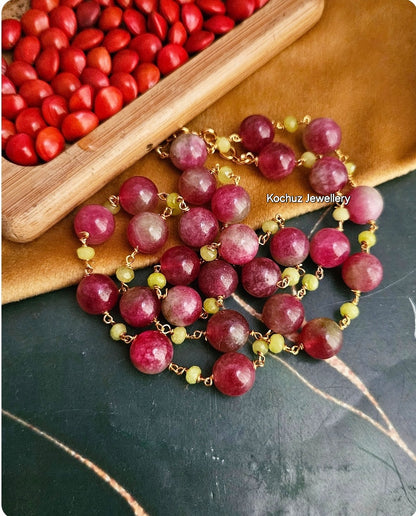 NECK1157 - Watermelon Tourmaline Jade Bead Neckpiece