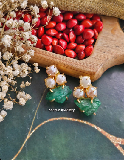 EAR1198 - Pearl + Dyed Stone Earrings