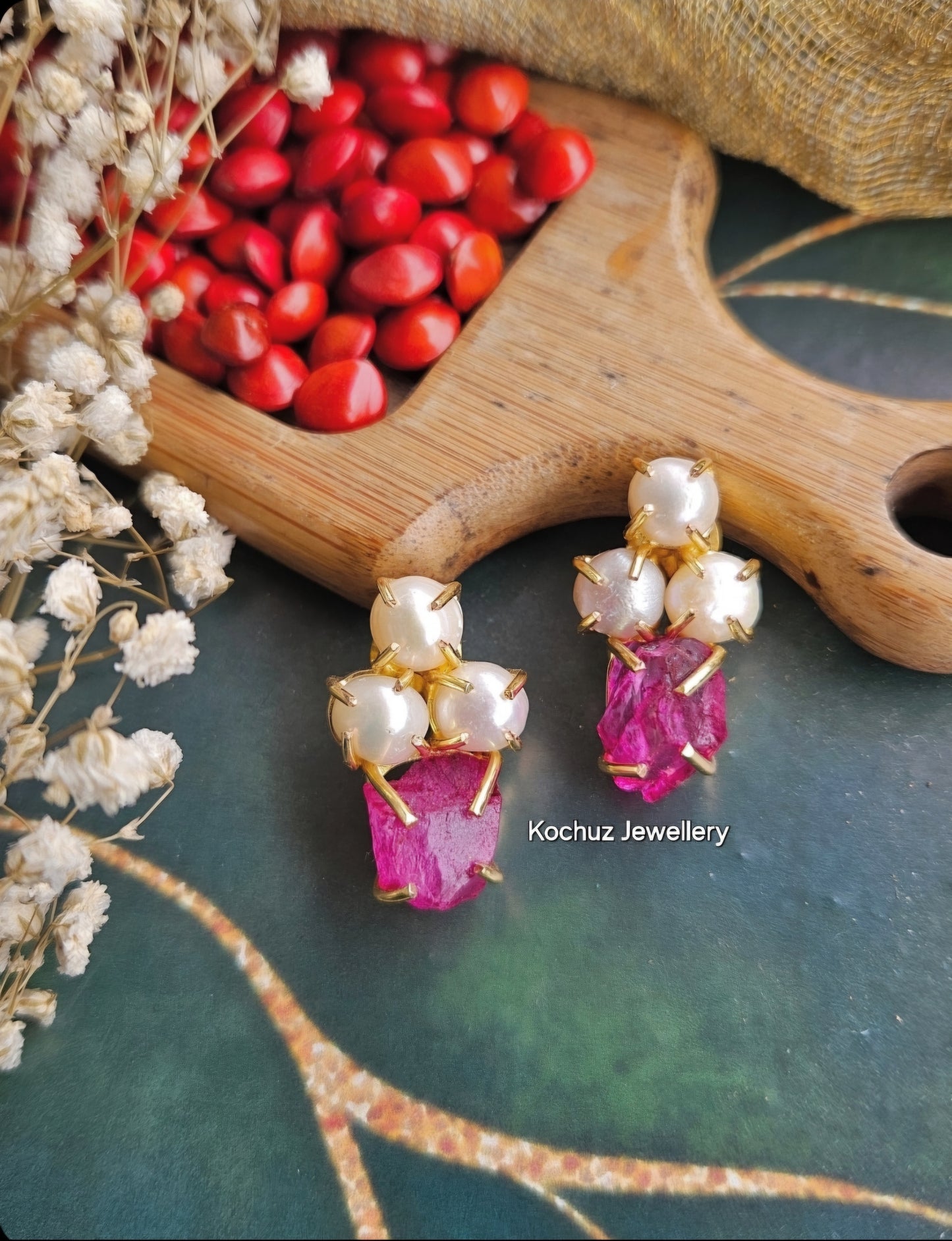 EAR1198 - Pearl + Dyed Stone Earrings