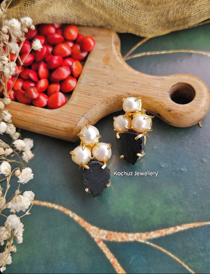 EAR1198 - Pearl + Dyed Stone Earrings