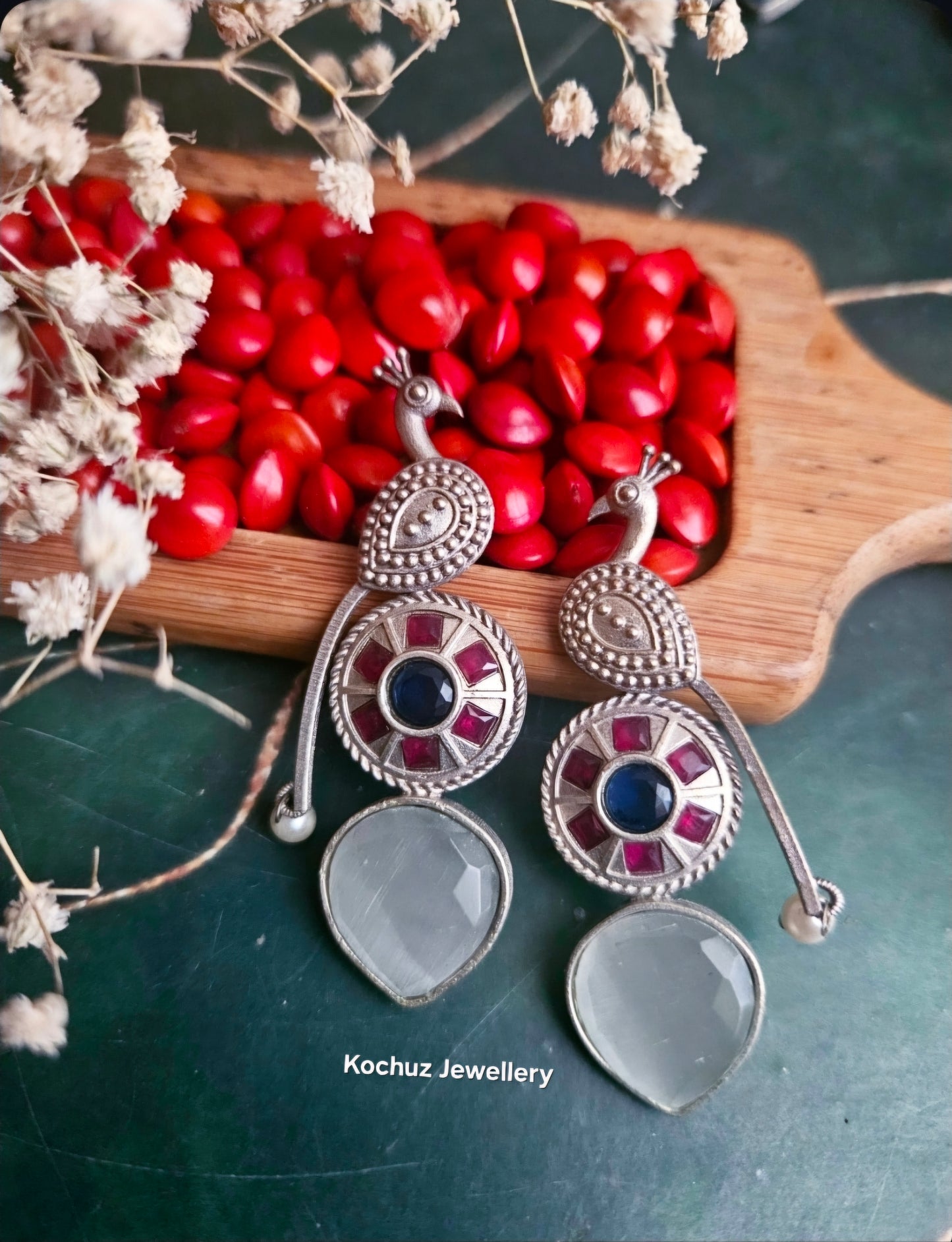 EAR1272-Silver Look Alike Peacock Earrings