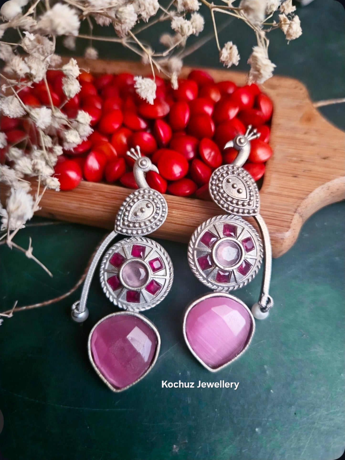 EAR1272-Silver Look Alike Peacock Earrings