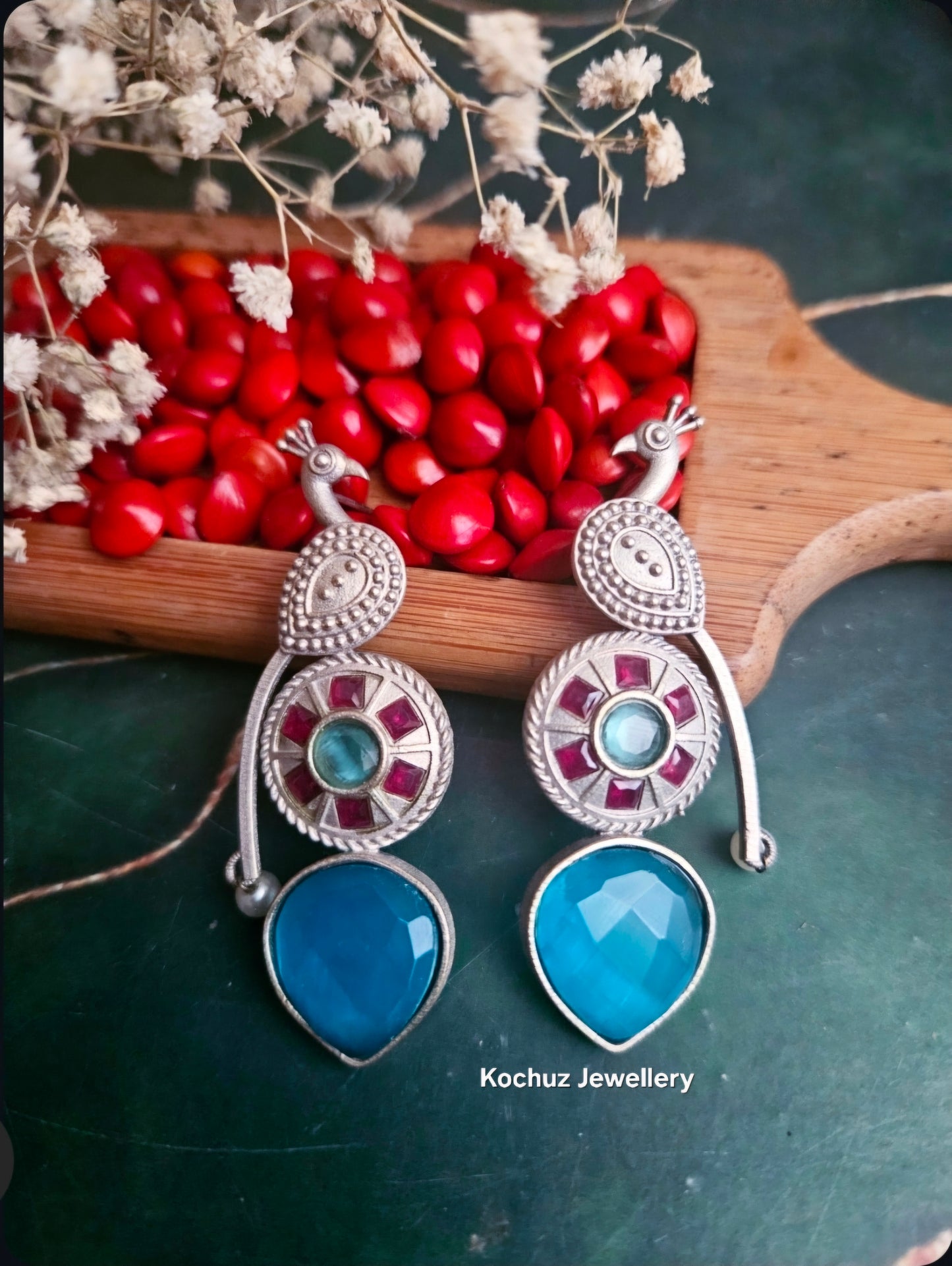 EAR1272-Silver Look Alike Peacock Earrings