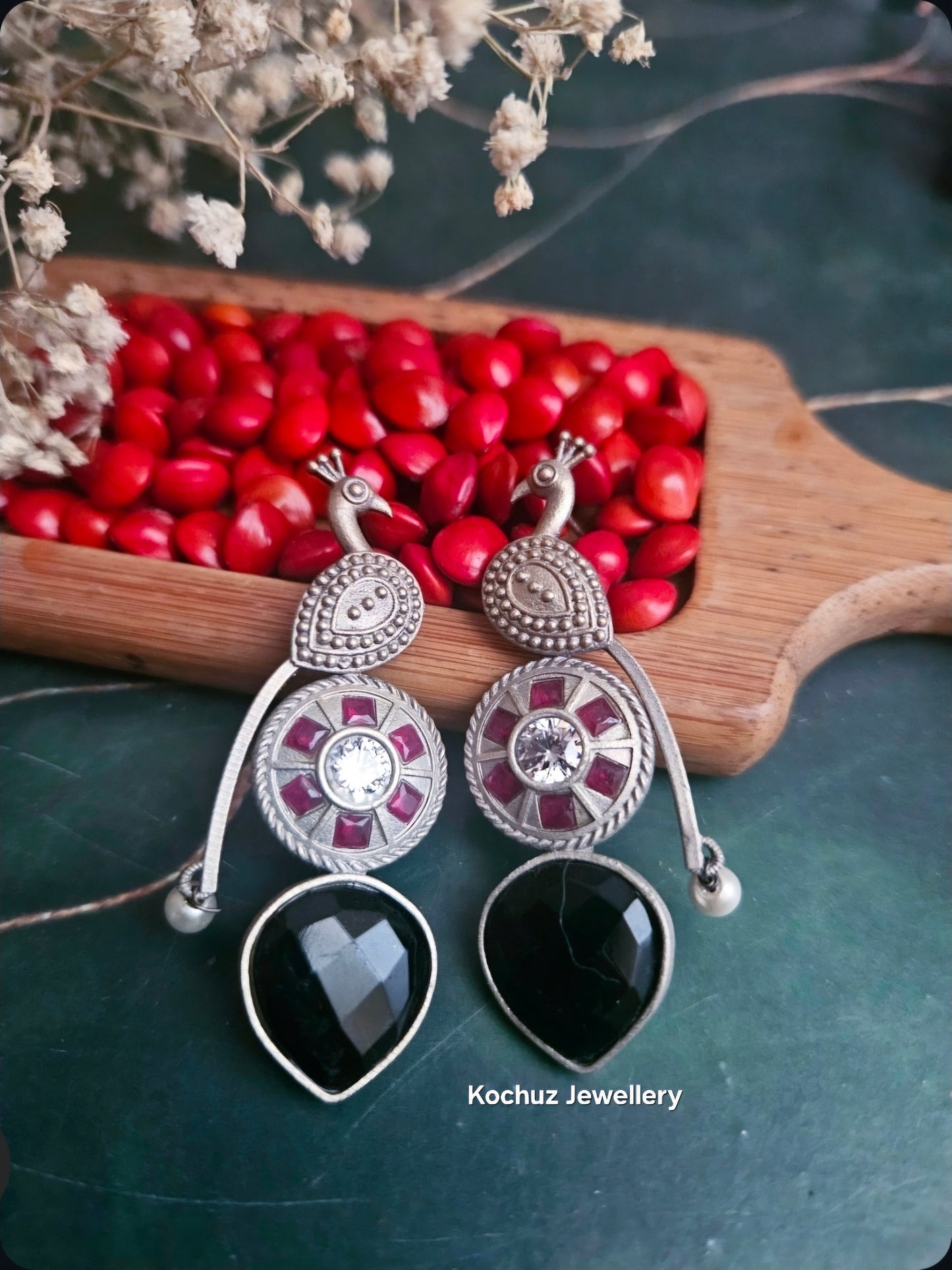 EAR1272-Silver Look Alike Peacock Earrings