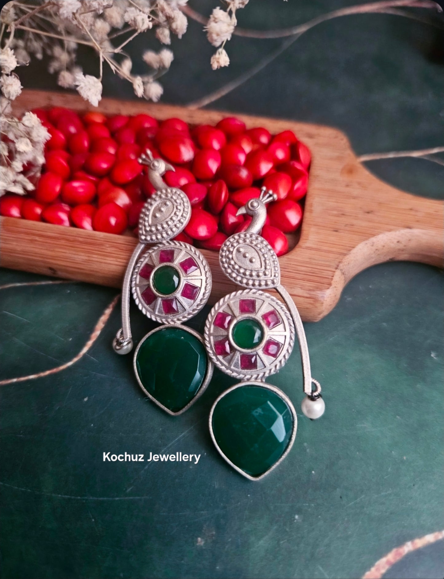 EAR1272-Silver Look Alike Peacock Earrings