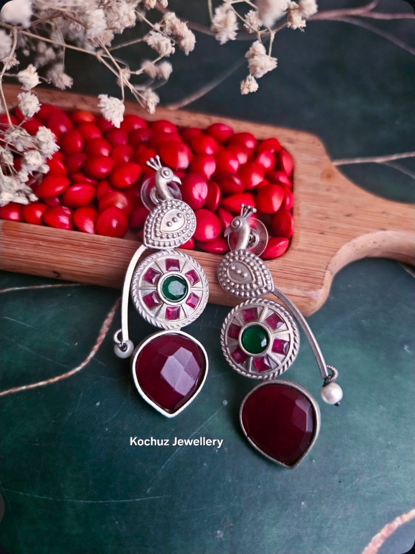 EAR1272-Silver Look Alike Peacock Earrings