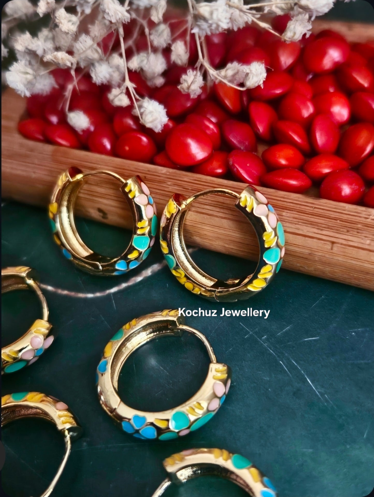EAR1277-Anti Tarnish Enamel Hoops