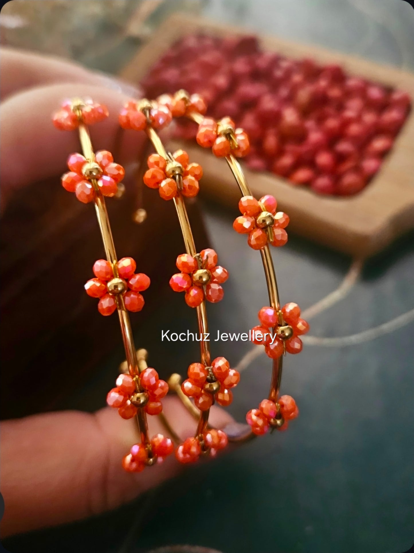 BANG1363 - Flower Anti Tarnish Bangles orange