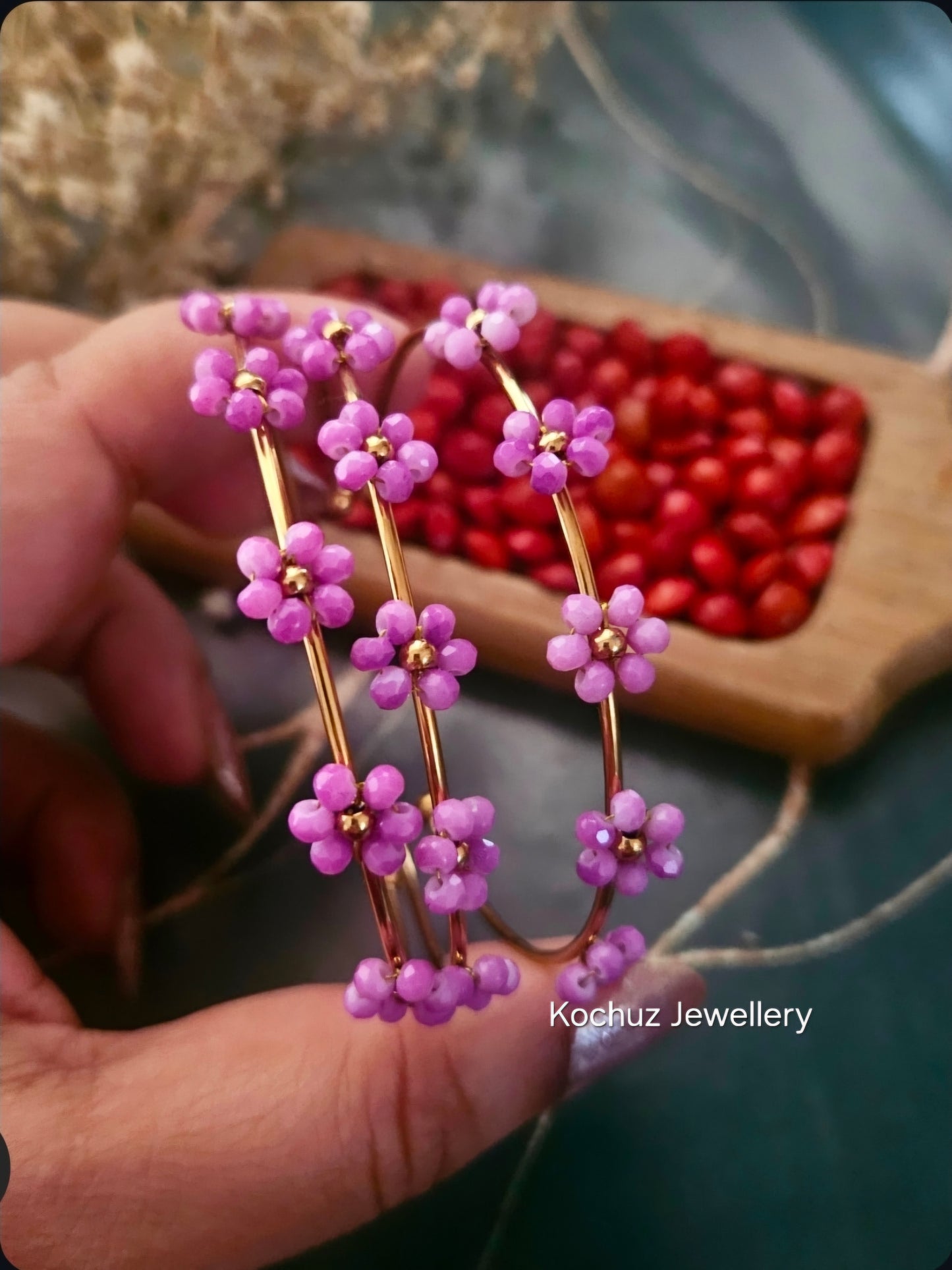 BANG1361 -Flower Anti Tarnish Bangles violet