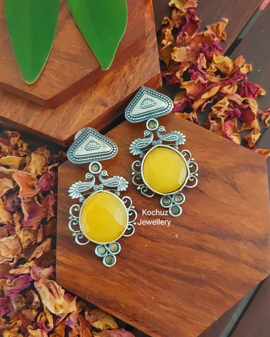 EAR1035 - Silver Look Alike Peacock Stone Earrings